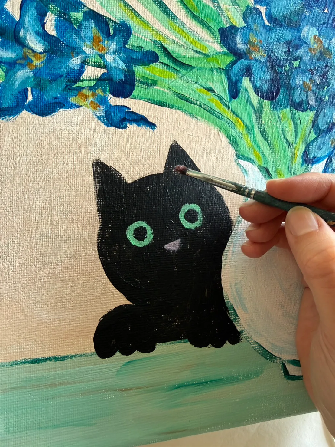 Cat Playing in Van Gogh Iris 2