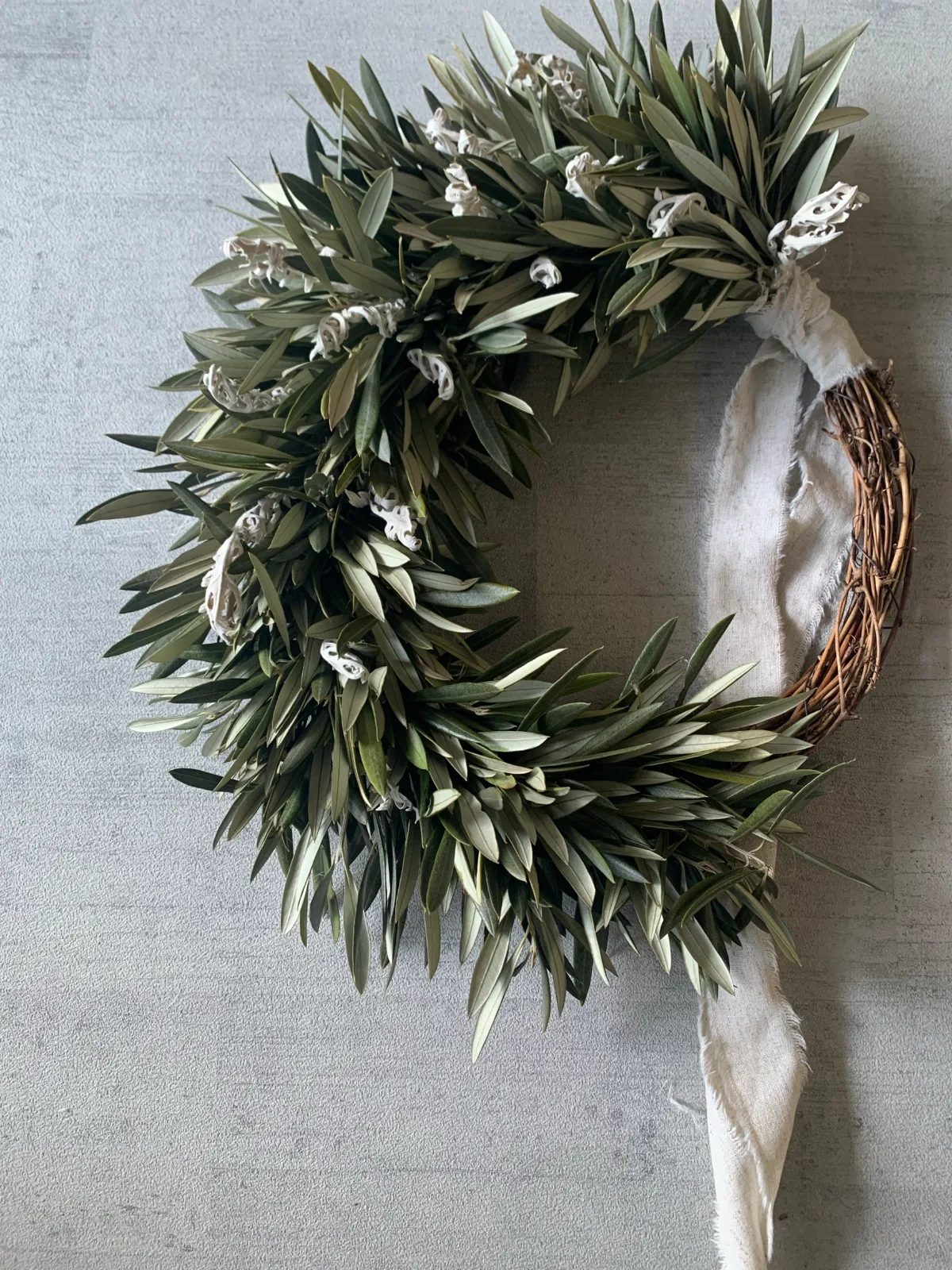 Flower Arrangement- Olive and Eucalyptus Half Wreath 2