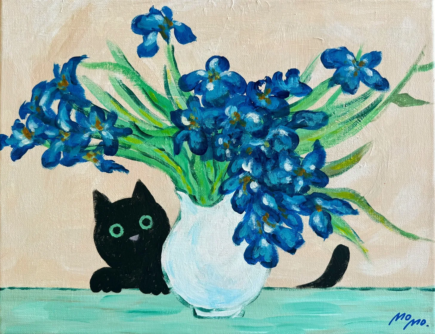Cat Playing in Van Gogh Iris