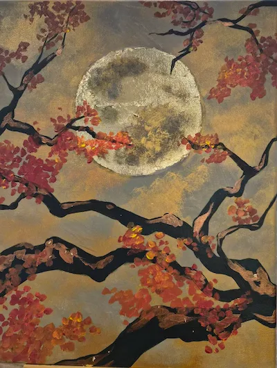 紅葉と秋の月